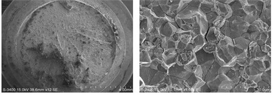 斷面宏觀形貌，裂紋源處斷口微觀形貌