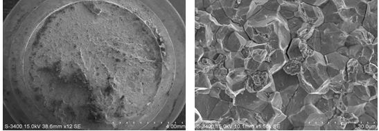 圖12-3 斷面宏觀(guān)形貌 圖12-4 裂紋源處斷口微觀(guān)形貌