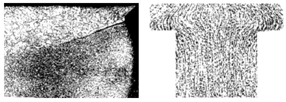 圖10-8粗細(xì)晶粒交界面上的裂紋 &times;50 圖10-9螺栓頭部不合格金屬流線 50&times;